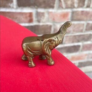 Vintage Small Mini Brass Elephant Figure 1.5 Inch Size Trunk Up Figurine